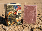 Old Guard Soap Co. 5 oz clay bar in bay rum scent, natural skincare product with a textured clay surface and packaging.