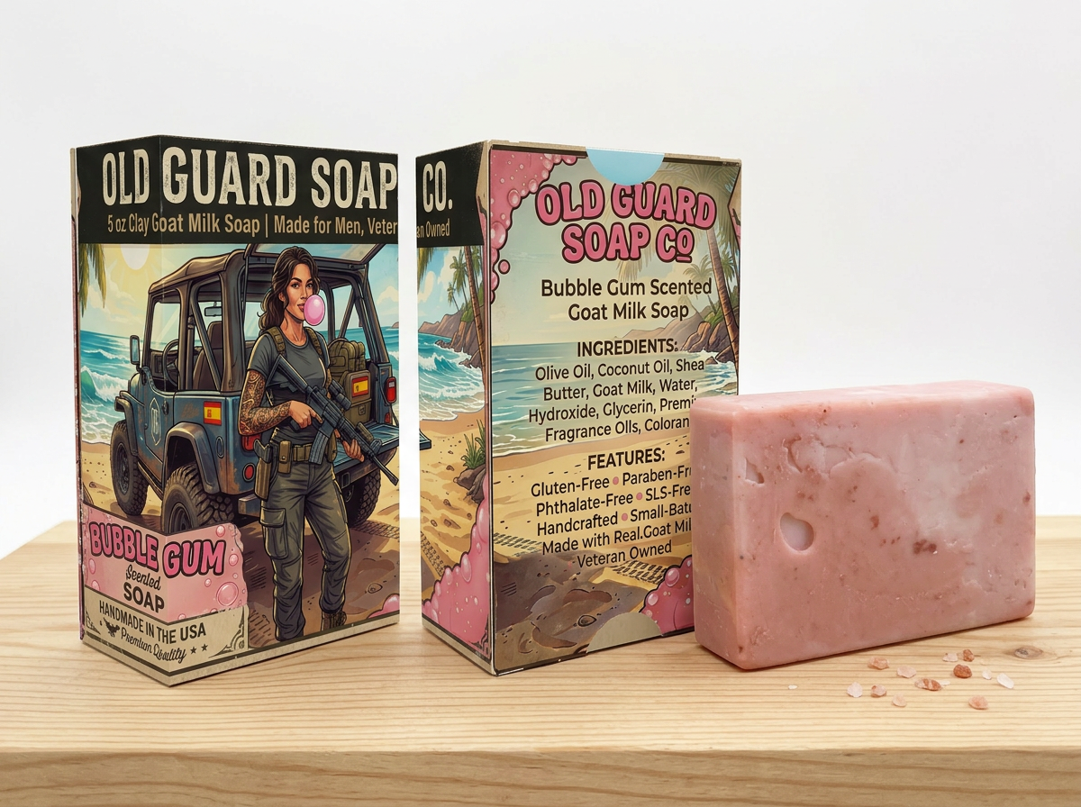 Old Guard Soap Co. MK‑BUBBLE‑01 Sweet Strike clay goat milk soap bar with natural ingredients and smooth texture.